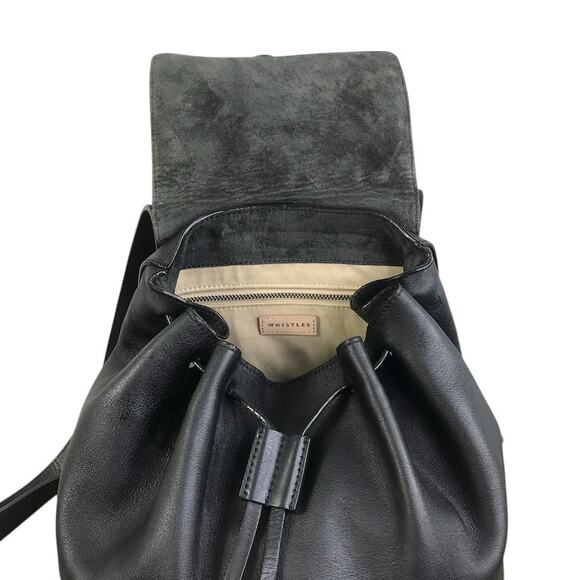 WHISTLES Cow Leather Backpack Black Drawstring Zip Academia Lifestyle Travel main image 6